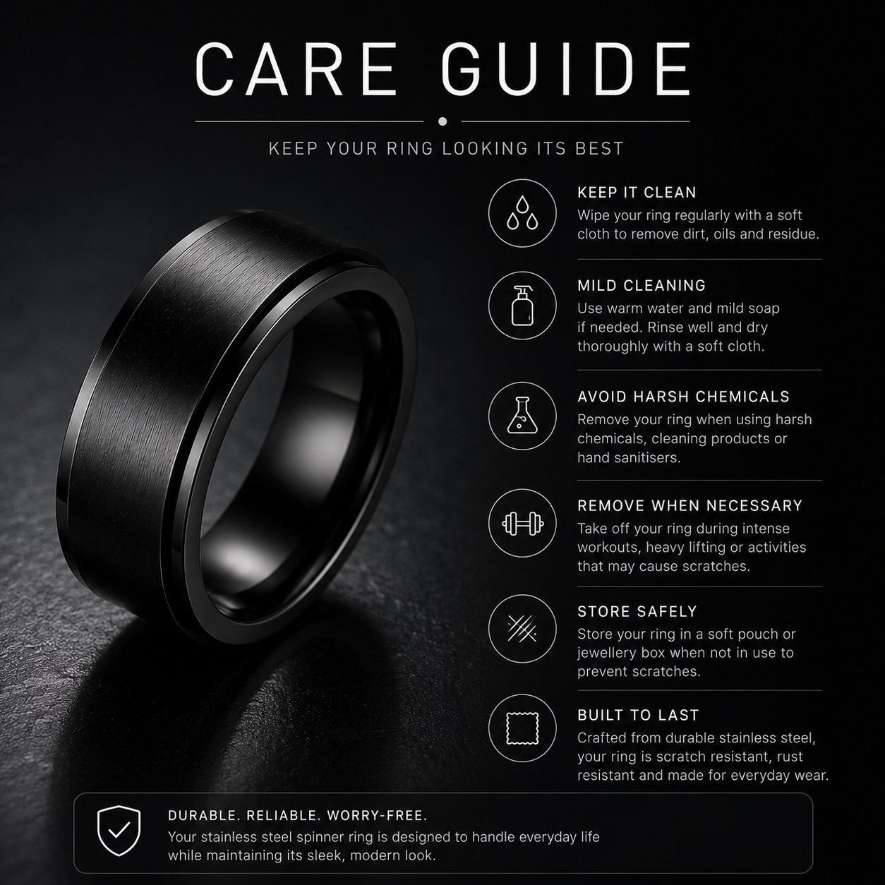 Stainless Steel Spinner Ring (Black)