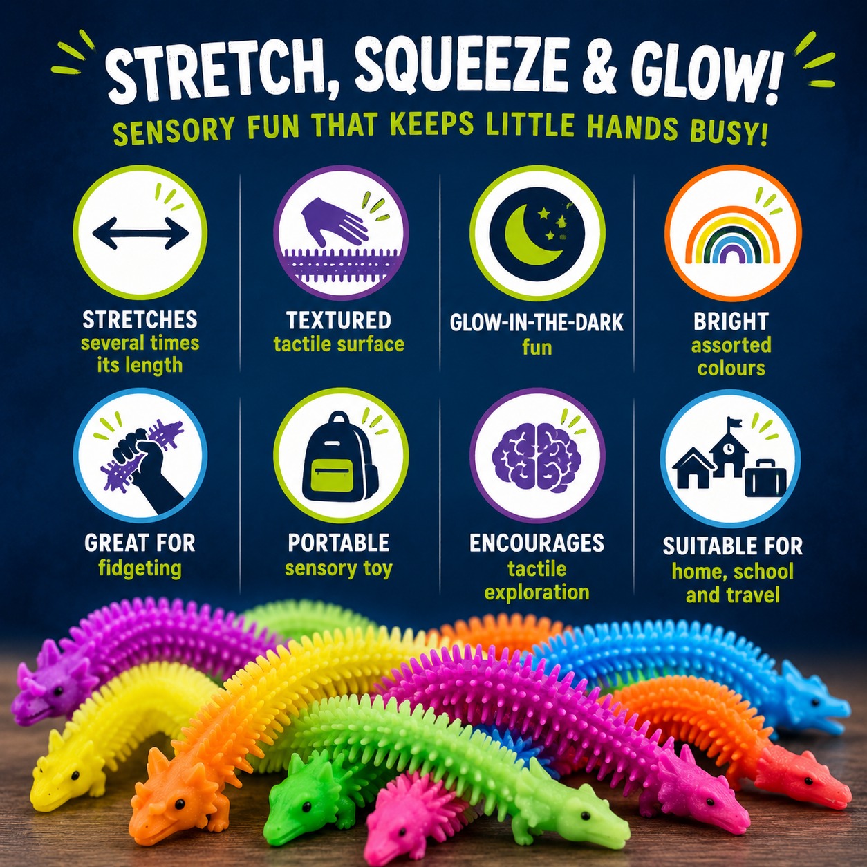 Glow-in-the-Dark Stretchy Dinosaurs (Pack of 2)