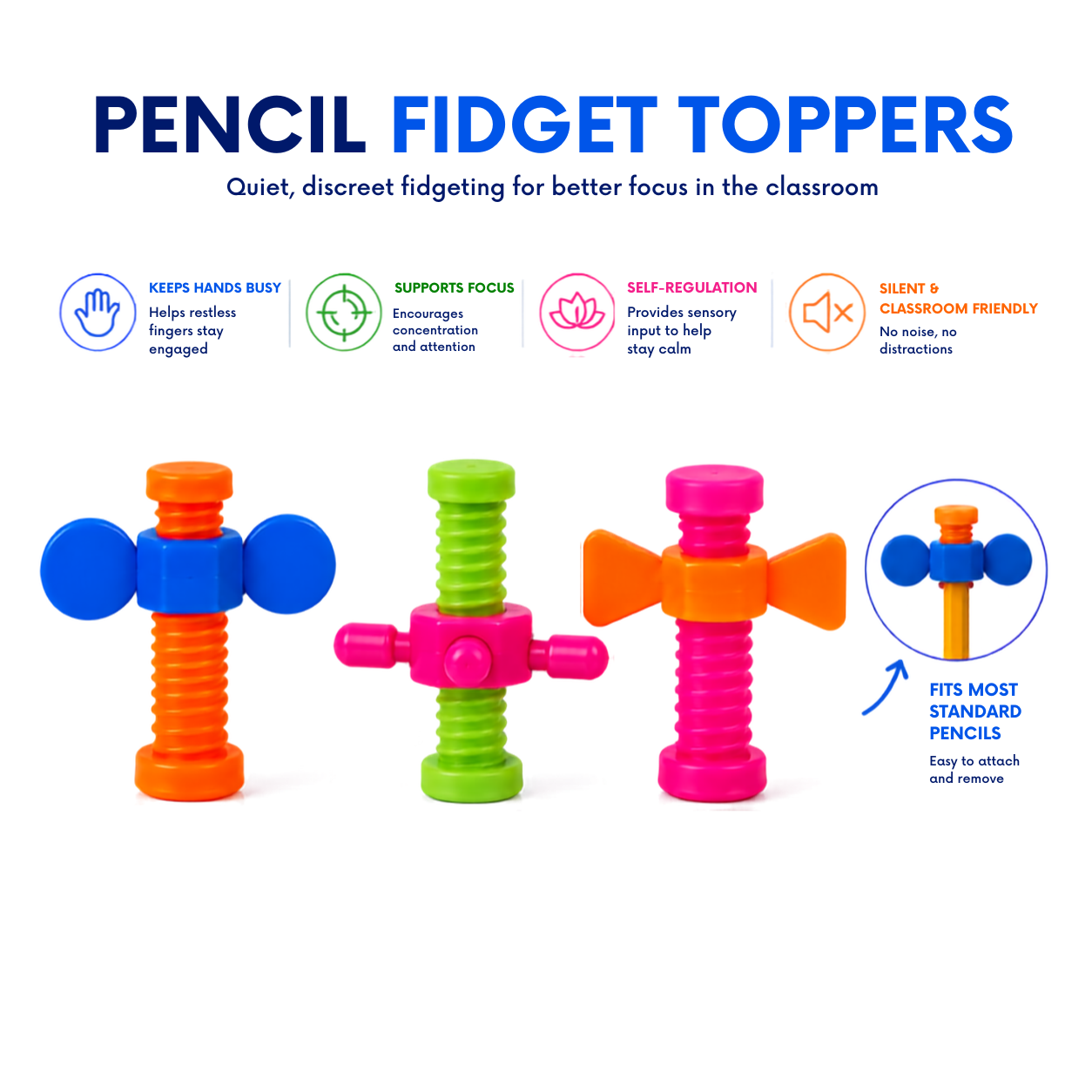 Pencil fidget Toppers (Pack of 3)