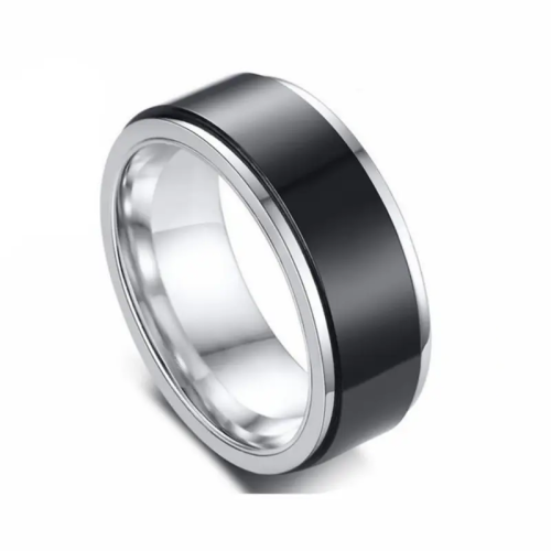 Stainless Steel Unisex Spinner Ring (Black/Silver)
