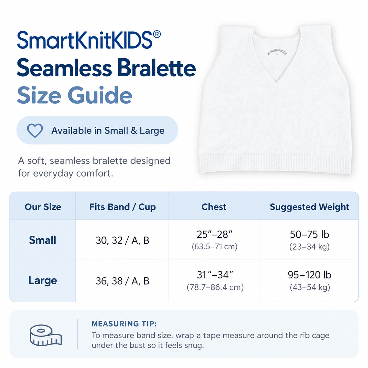 SmartKnitKIDS Seamless Girls Bralette (White)