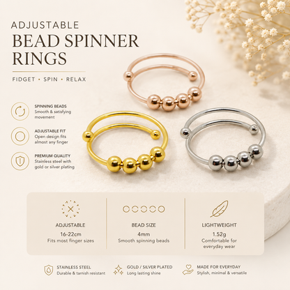 Adjustable Gold/Silver Plated Bead Spinner Ring