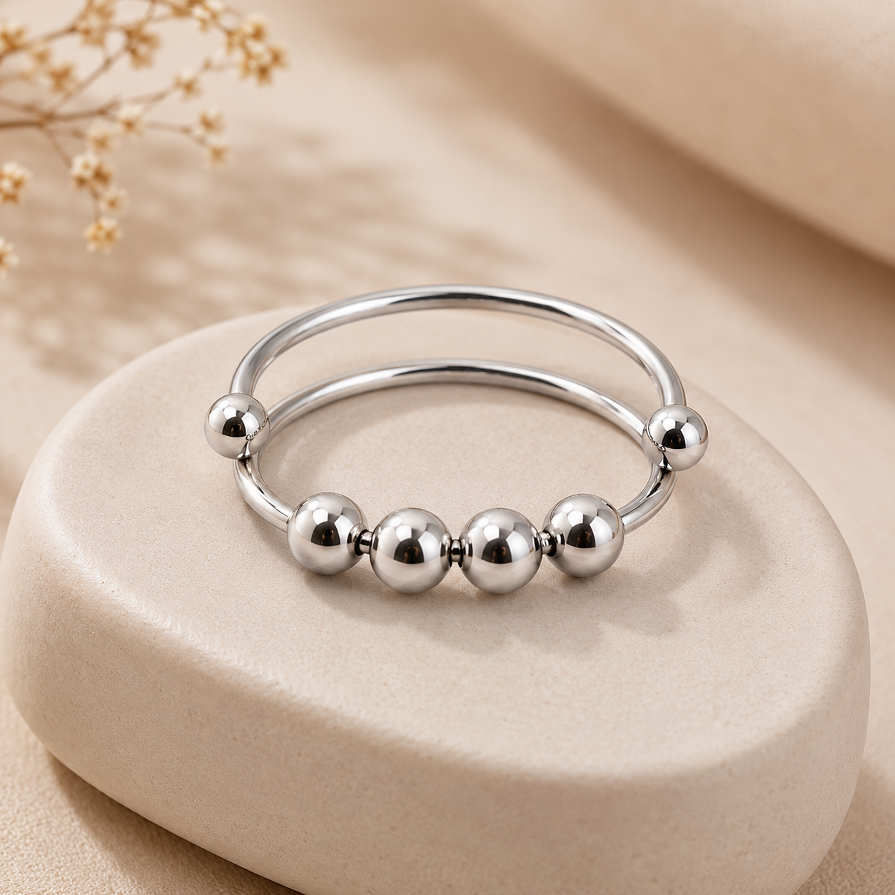 Adjustable Gold/Silver Plated Bead Spinner Ring
