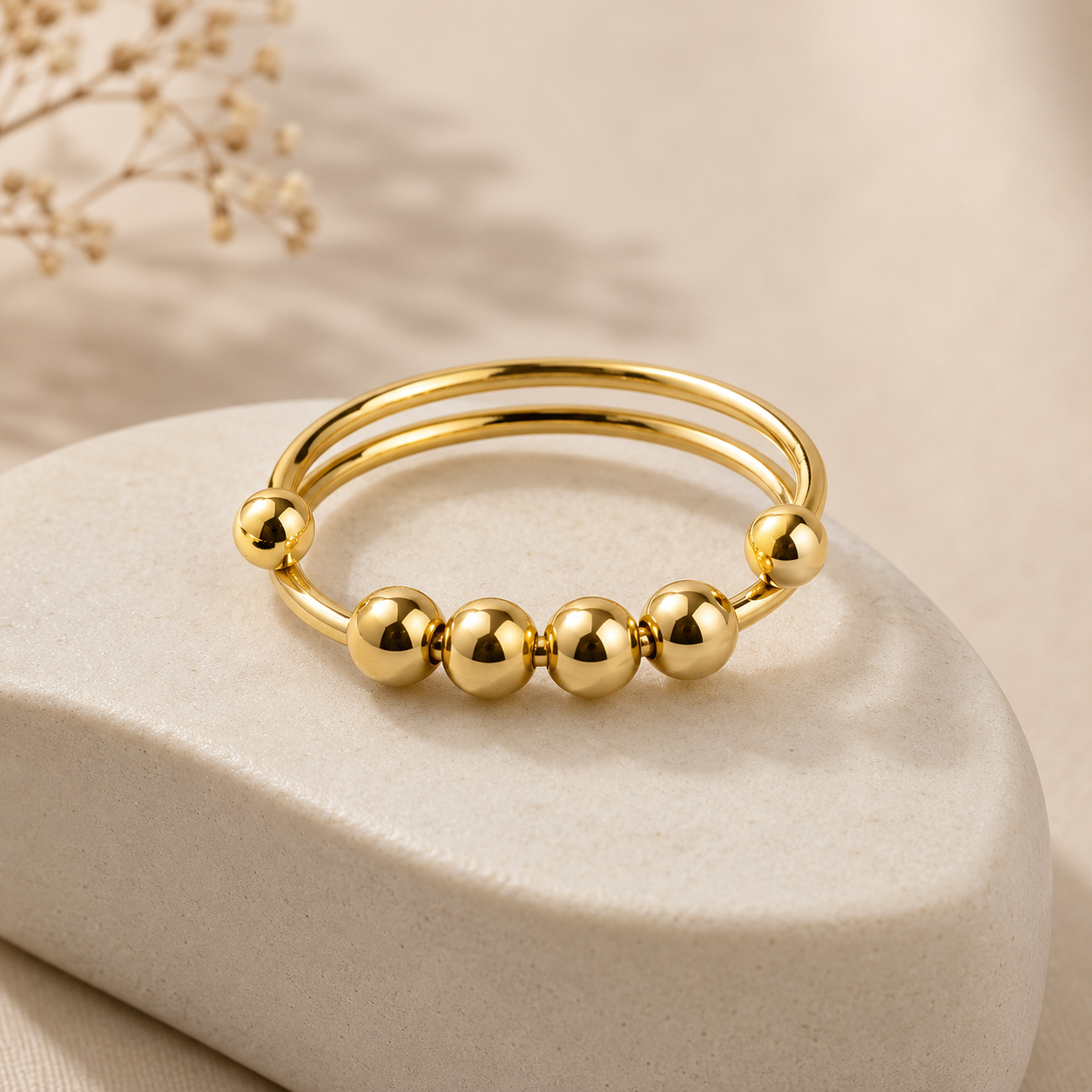 Adjustable Gold/Silver Plated Bead Spinner Ring