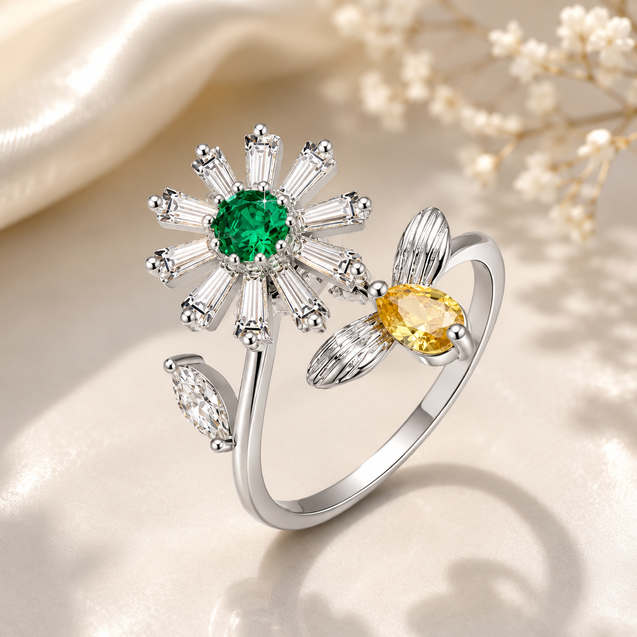 Adjustable Cubic Zirconia Spinner Ring