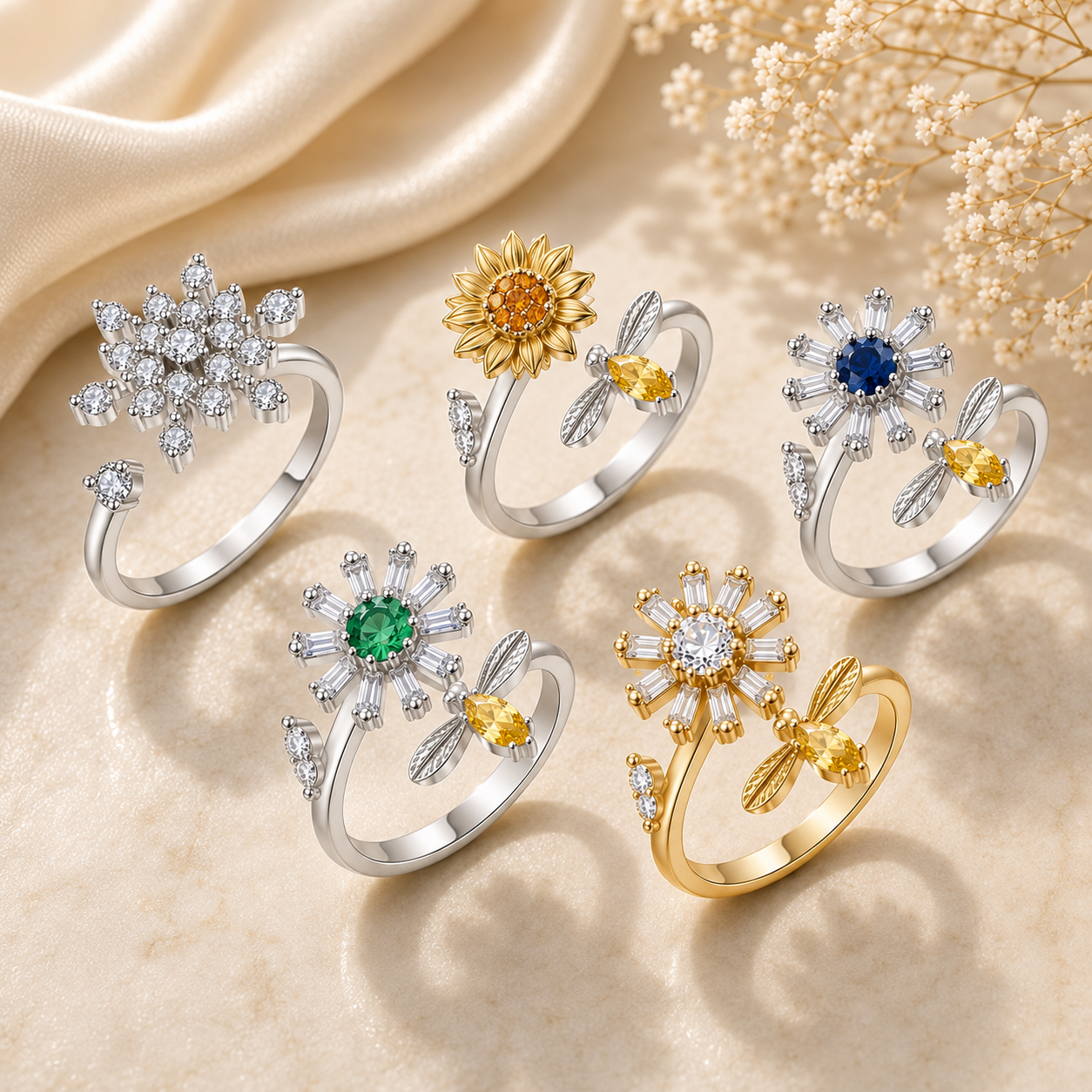 Adjustable Cubic Zirconia Spinner Ring