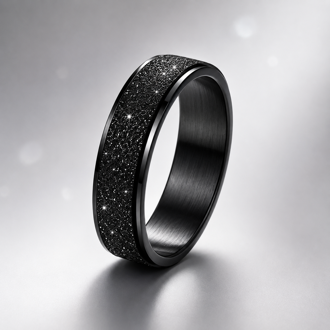 Black Glitter Spinner Ring