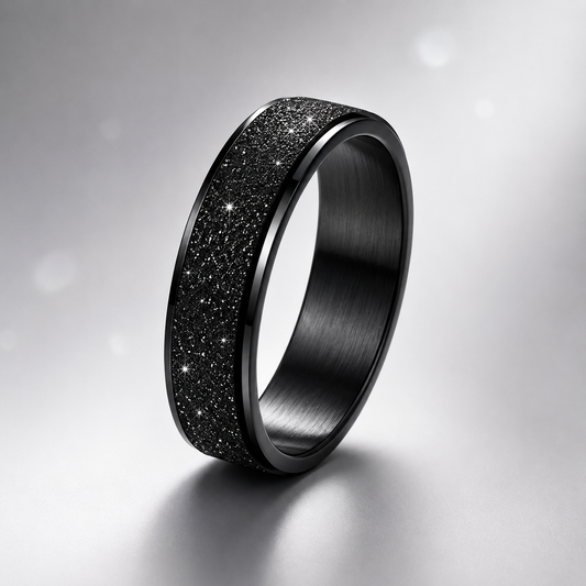 Black Glitter Spinner Ring