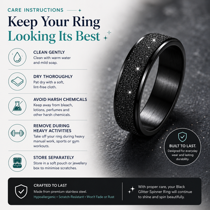 Black Glitter Spinner Ring