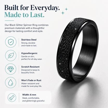 Black Glitter Spinner Ring