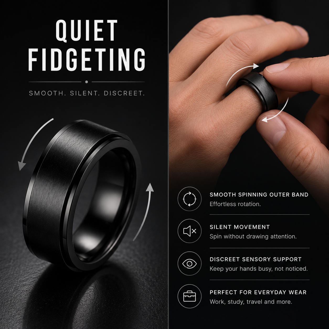 Stainless Steel Spinner Ring (Black)