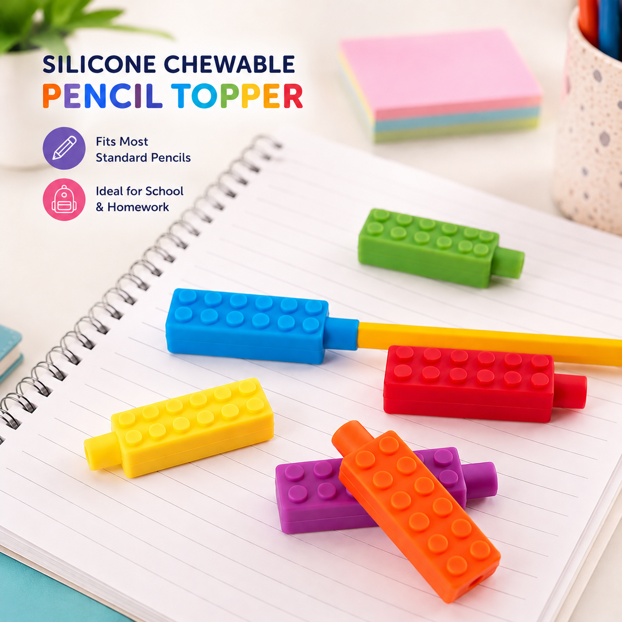 Silicone Chewable Pencil Toppers (Brick)