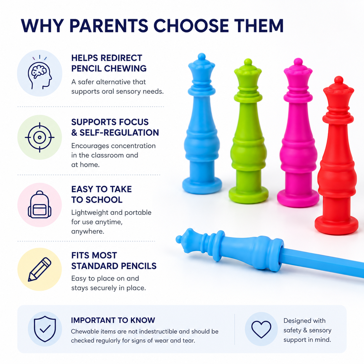 Silicone Chewable Pencil Toppers (Chess Piece)