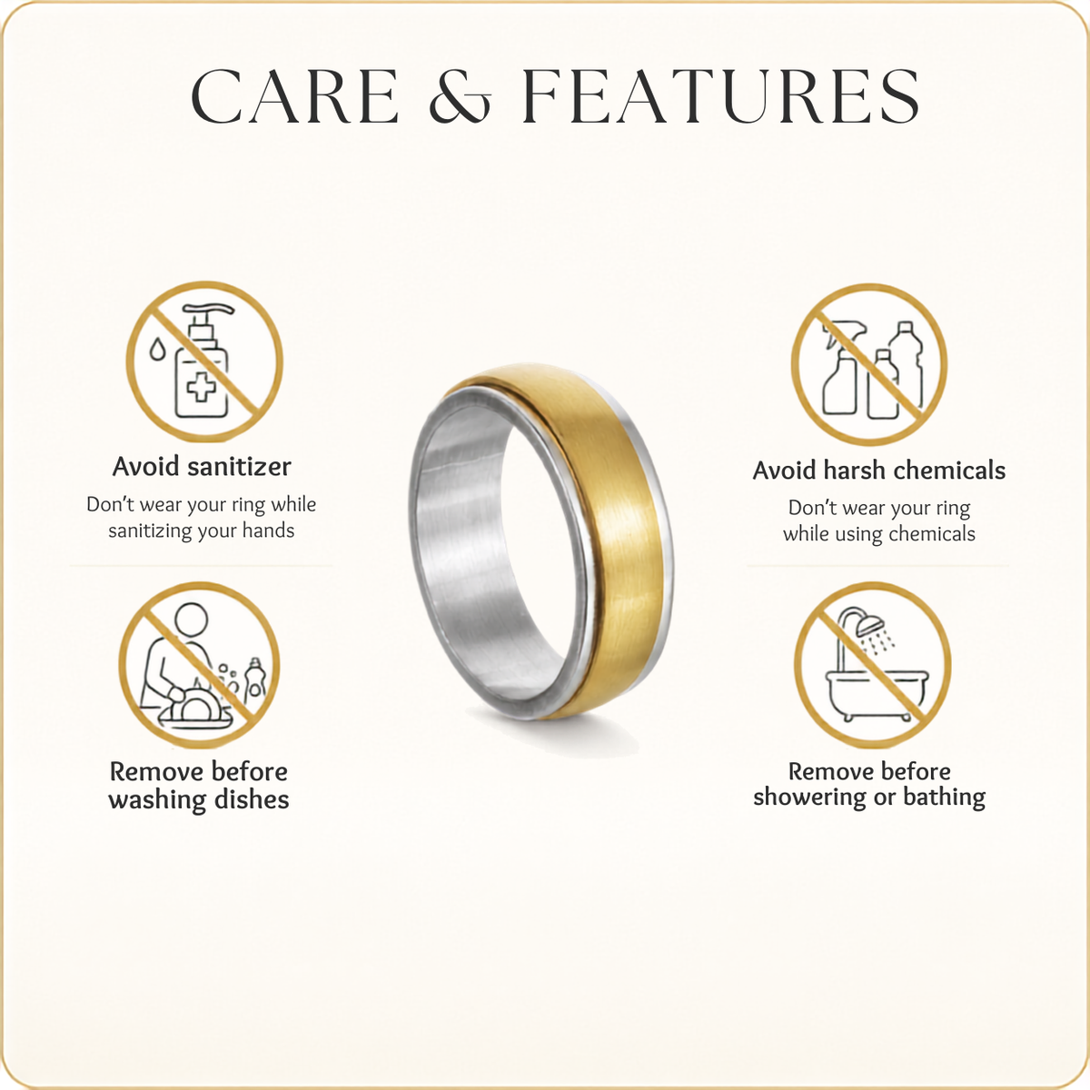 Stainless Steel Unisex Spinner Ring (Gold/Silver)