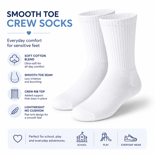 Jefferies Socks Smooth Toe Crew Non-Cushion Socks - White