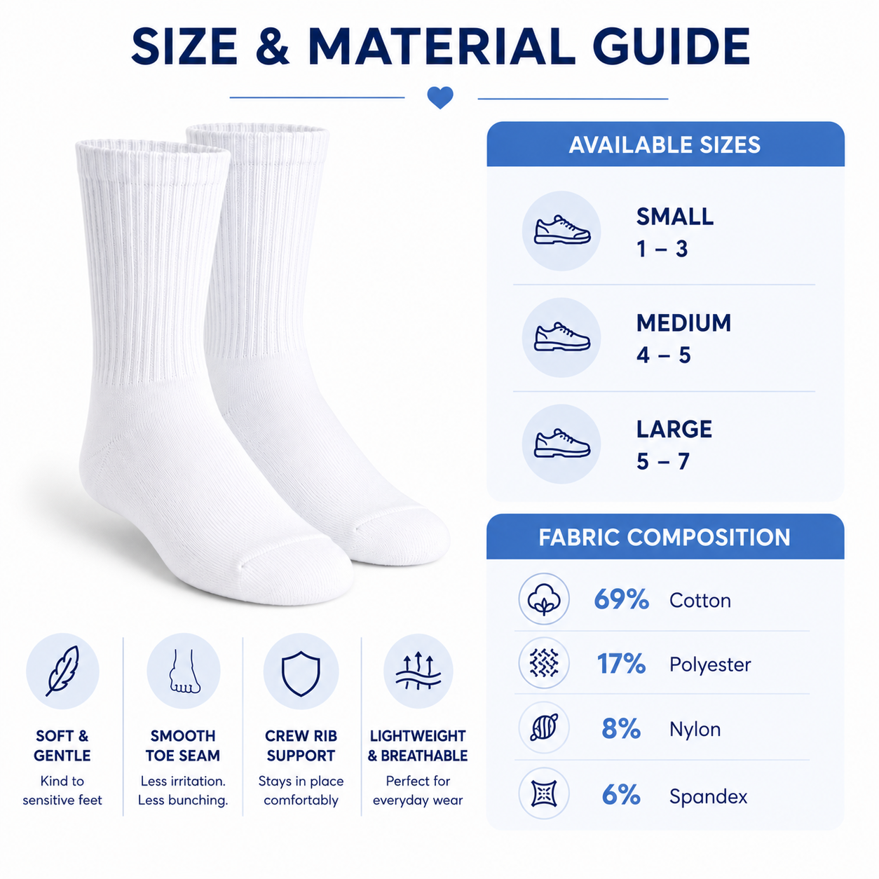 Jefferies Socks Smooth Toe Crew Non-Cushion Socks - White