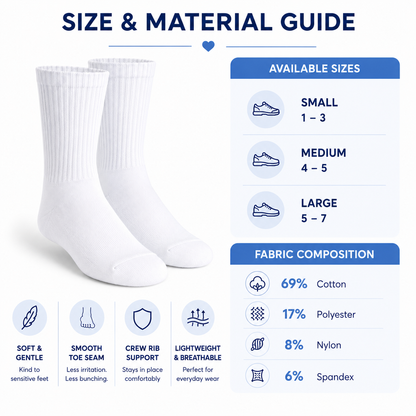Jefferies Socks Smooth Toe Crew Non-Cushion Socks - White