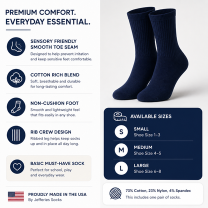 Jefferies Socks Smooth Toe Casual Crew Socks - Navy