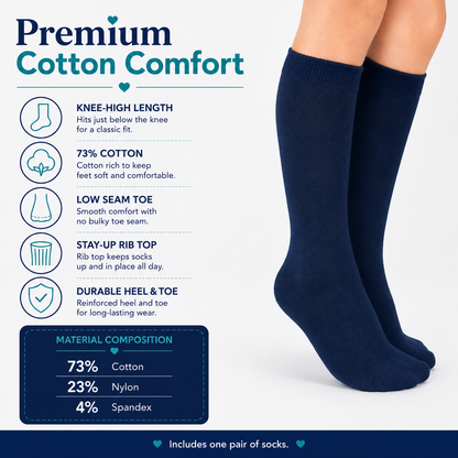 Jefferies Socks Smooth Toe Cotton Knee High Socks - Navy