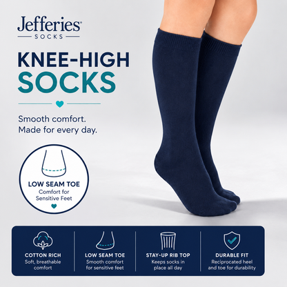 Jefferies Socks Smooth Toe Cotton Knee High Socks - Navy