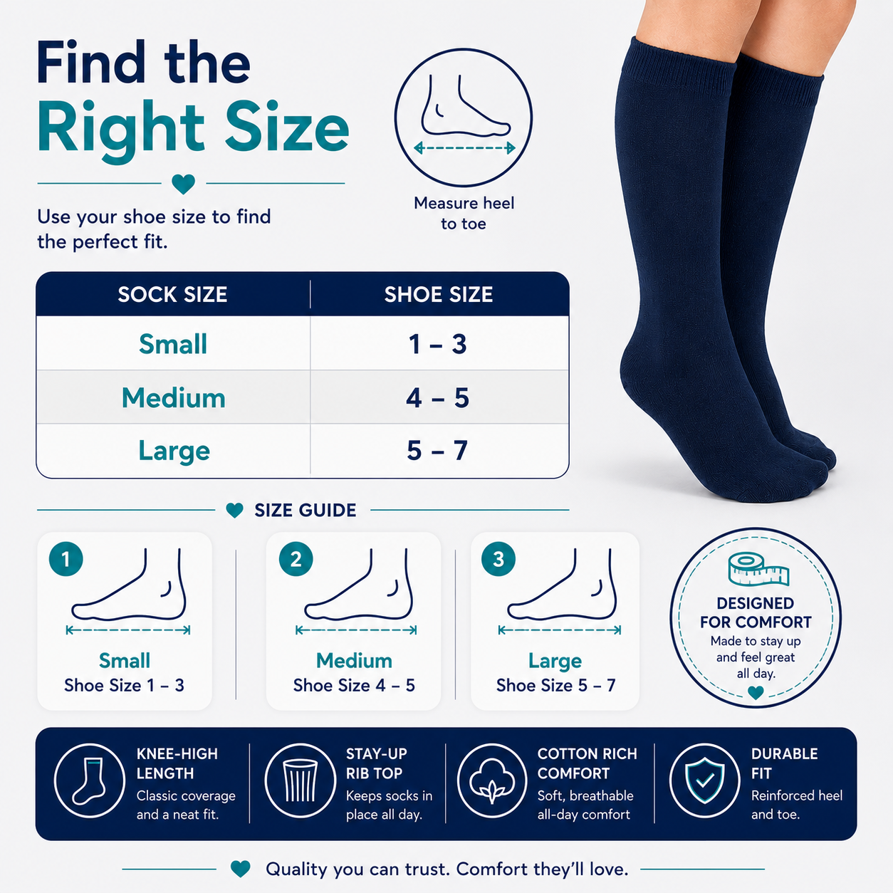 Jefferies Socks Smooth Toe Cotton Knee High Socks - Navy