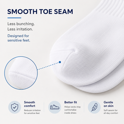 Jefferies Socks Smooth Toe Quarter Non-Cushion Socks - White