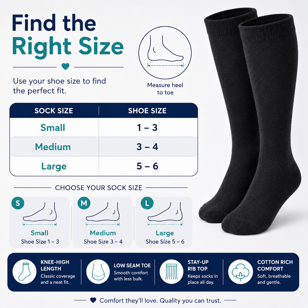 Jefferies Socks Smooth Toe Cotton Knee High Socks - Grey