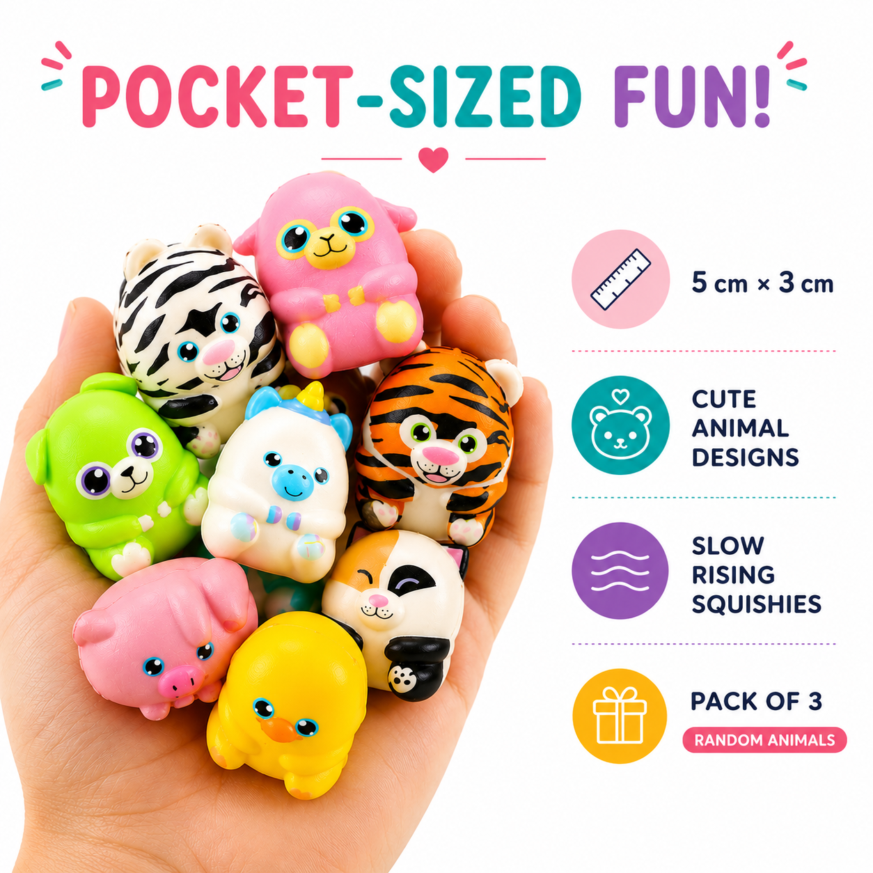 Mini Animal Slow Rising Squishies (Pack of 3)