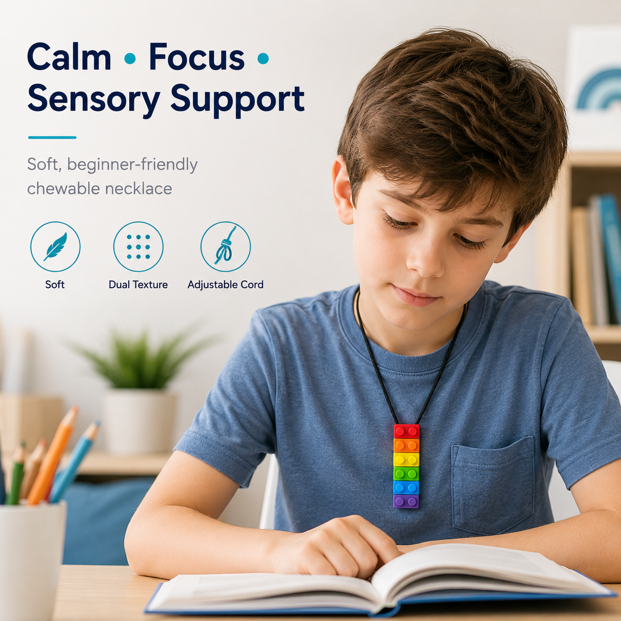 Sensory Chewable Necklace (Rainbow Brick)