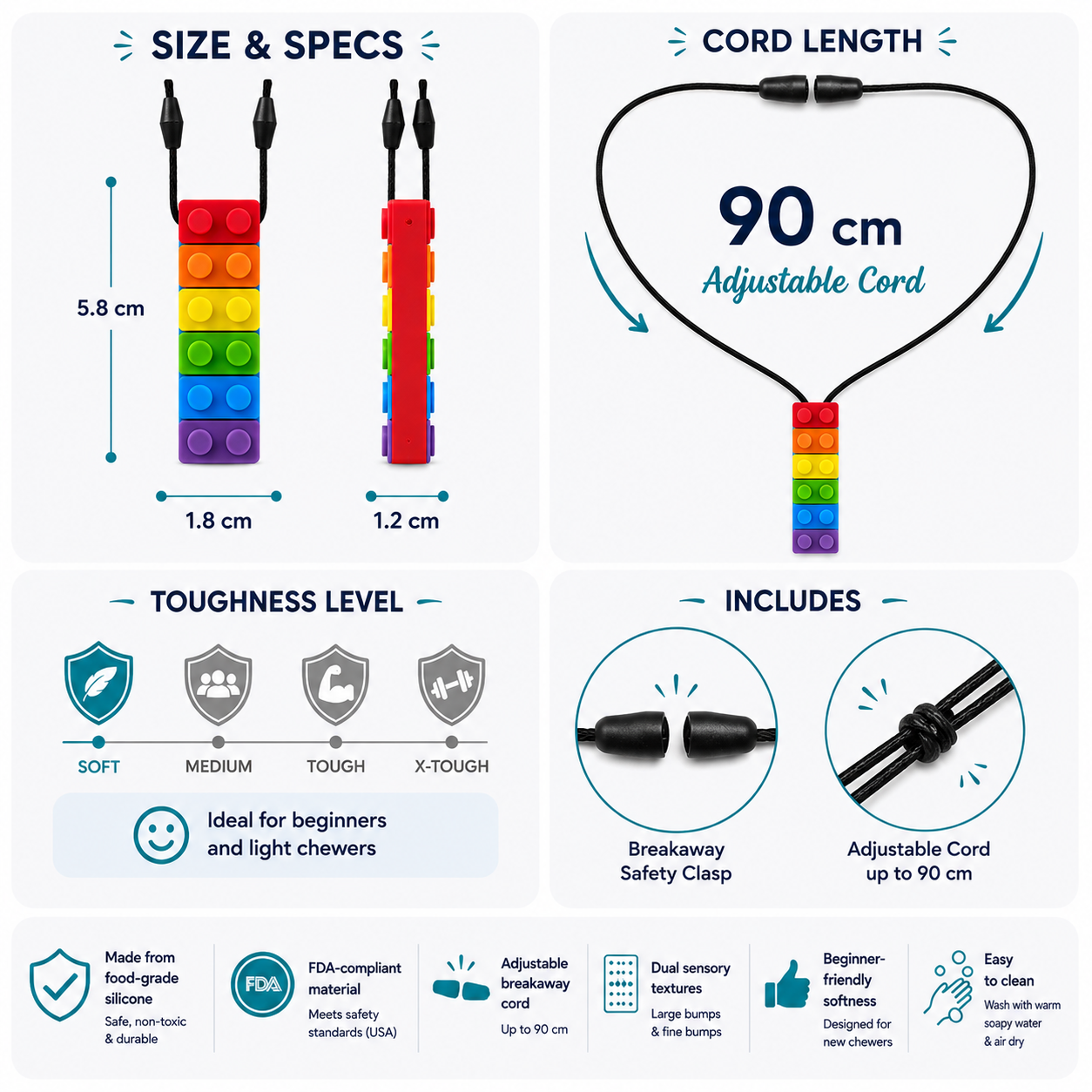 Sensory Chewable Necklace (Rainbow Brick)