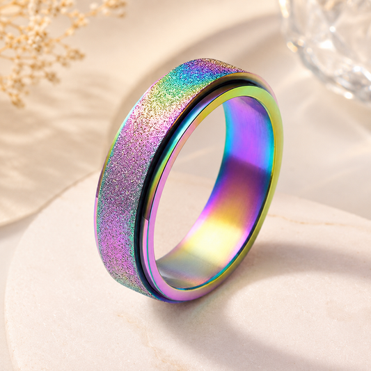 Rainbow Glitter Spinner Ring