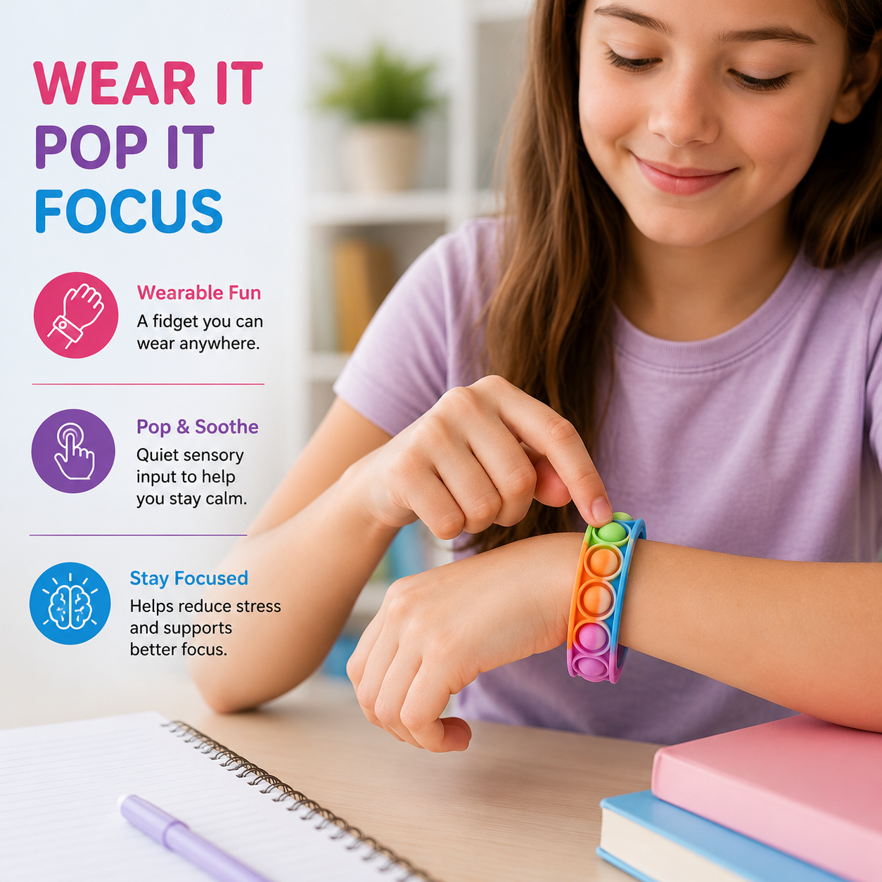 Rainbow Pop It Wrist Band