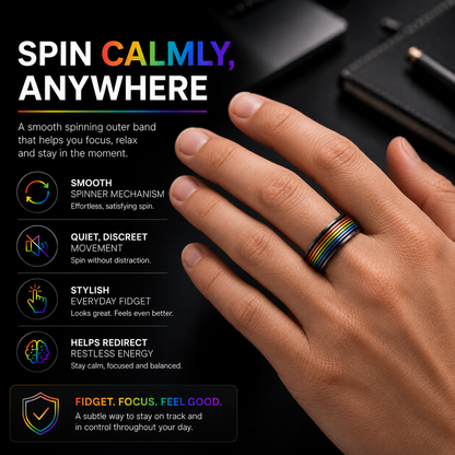Rainbow Spinner Ring (Black)