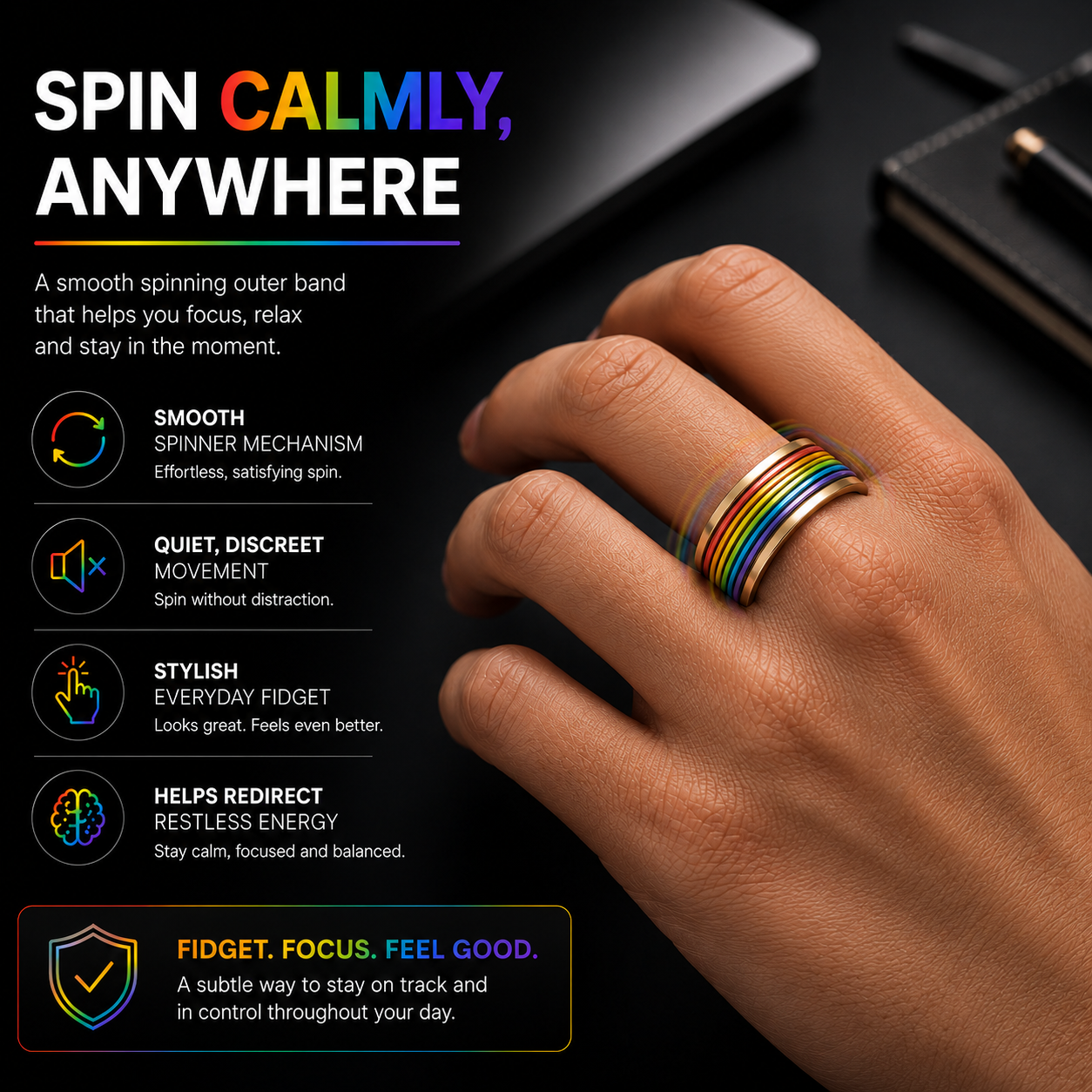 Rainbow Spinner Ring (Gold)