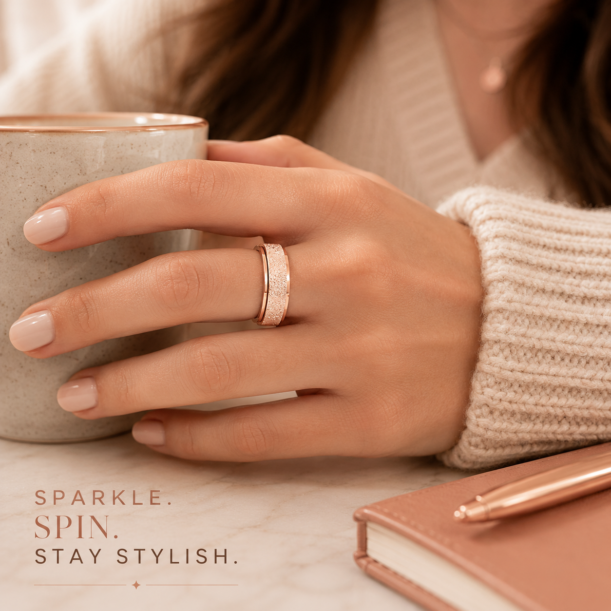Rose Gold Glitter Spinner Ring