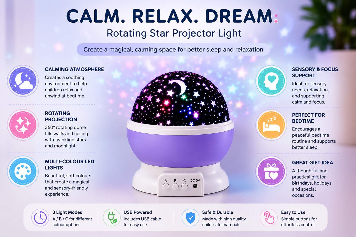 Rotating Star Projector Night Light