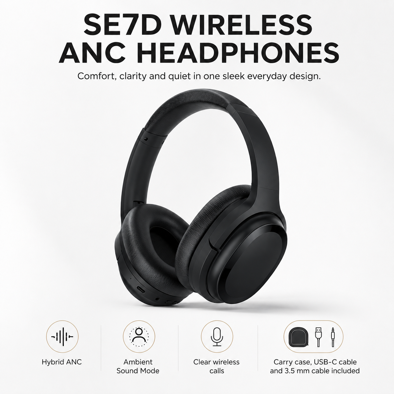 SE7D Wireless Active Noise Cancelling Headphones