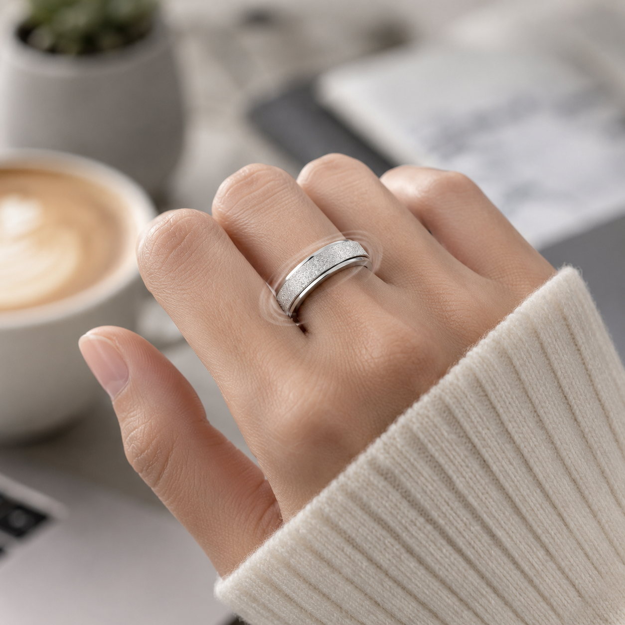 Silver Glitter Spinner Ring