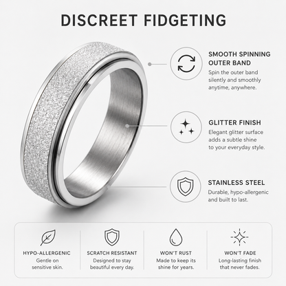 Silver Glitter Spinner Ring