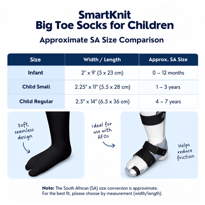 SmartKnit Seamless Big Toe AFO Interface Socks for Kids
