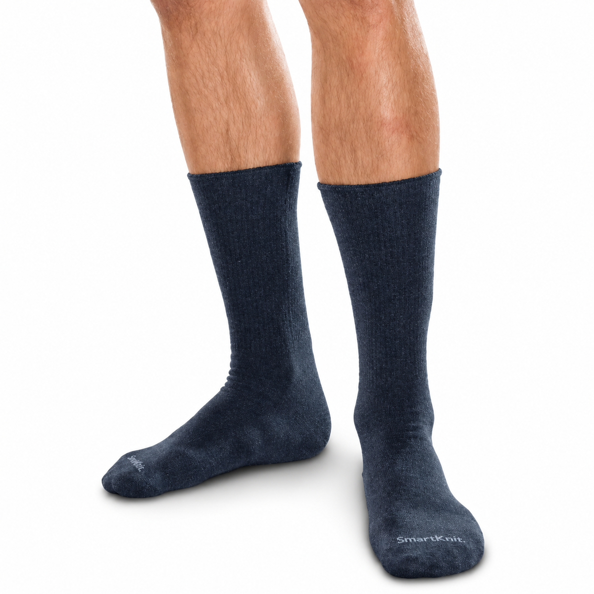 SmartKnit Seamless Navy Diabetic Crew Socks (Large)