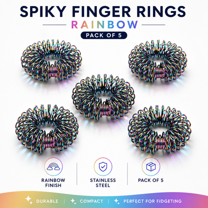 Spiky Finger Rings Rainbow (Pack of 5)