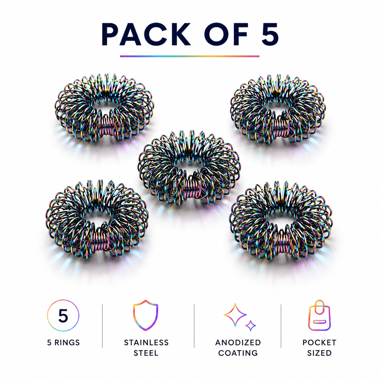 Spiky Finger Rings Rainbow (Pack of 5)