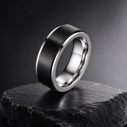 Stainless Steel Unisex Spinner Ring (Black/Silver)