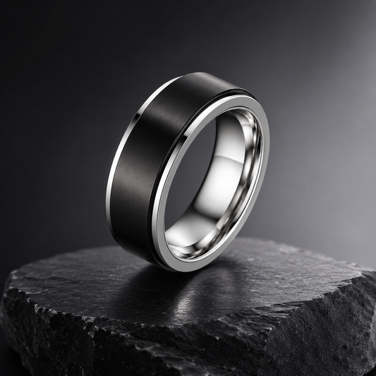 Stainless Steel Unisex Spinner Ring (Black/Silver)