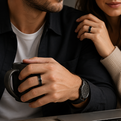 Stainless Steel Unisex Spinner Ring (Black/Silver)