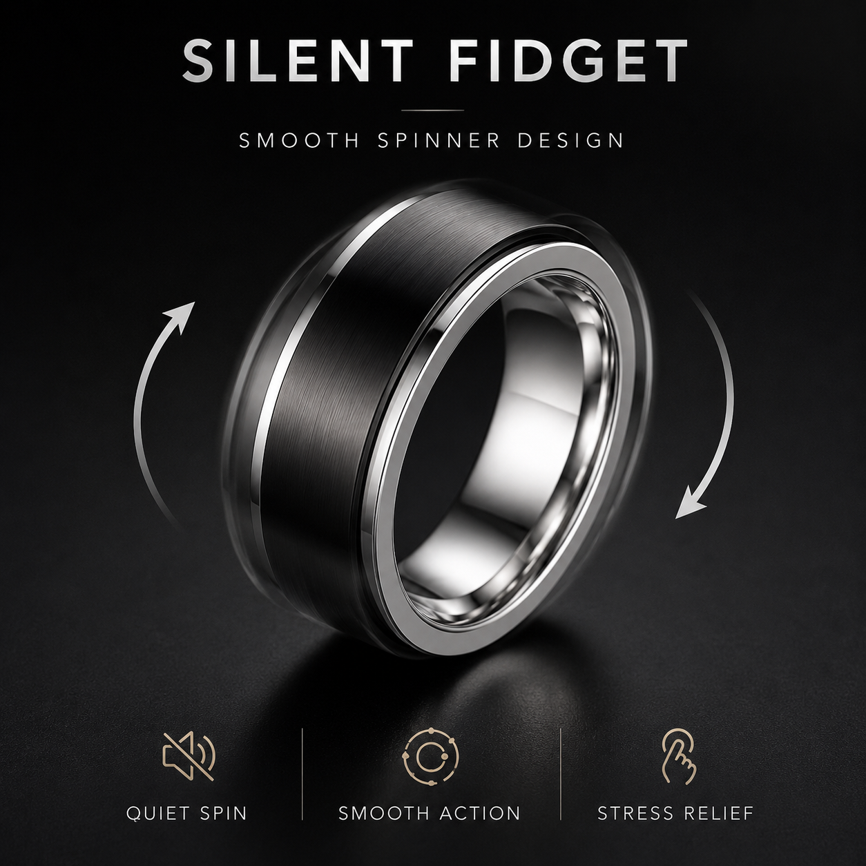 Stainless Steel Unisex Spinner Ring (Black/Silver)
