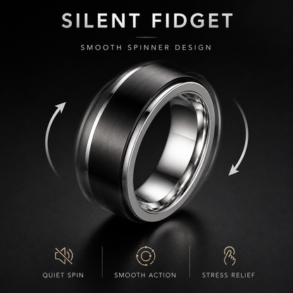 Stainless Steel Unisex Spinner Ring (Black/Silver)