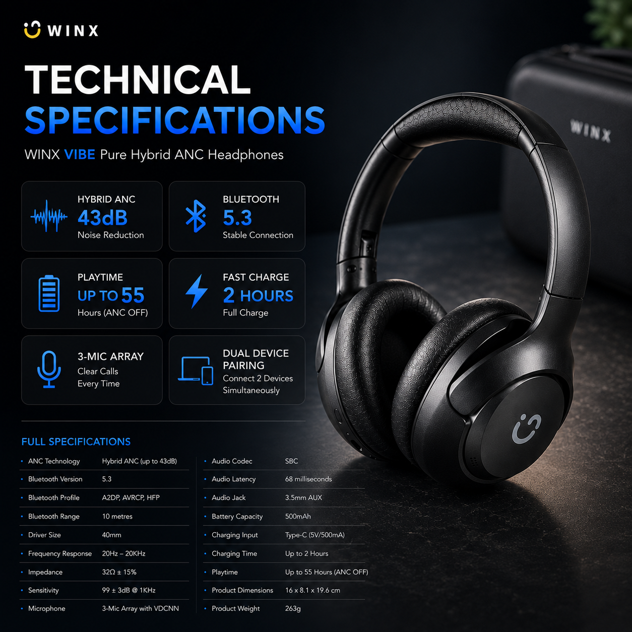 WINX VIBE Pure Hybrid ANC Headphones