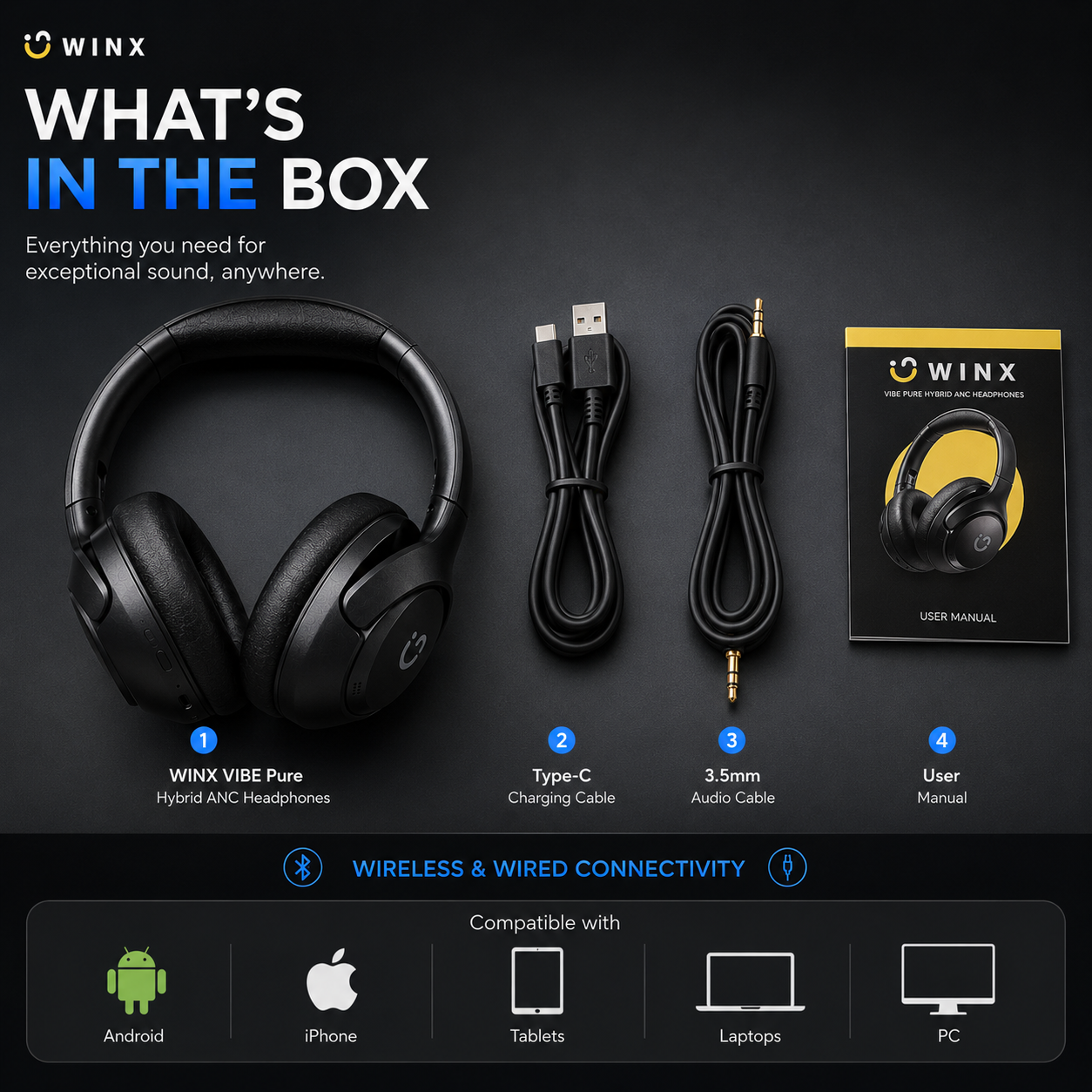 WINX VIBE Pure Hybrid ANC Headphones